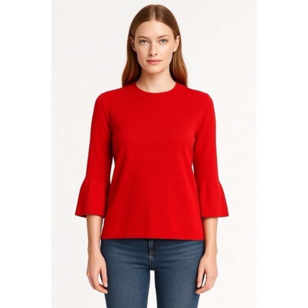 Hugo Boss Sweater Red Ribbed Knit Bell‎ Sleeve Pullover Crew Neck Size M